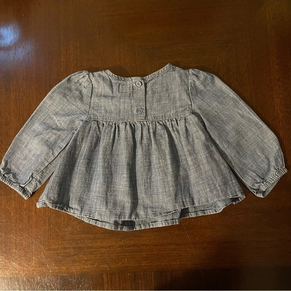 GAP | Chambray Long Sleeve Embroidered Top | 12-18 mo